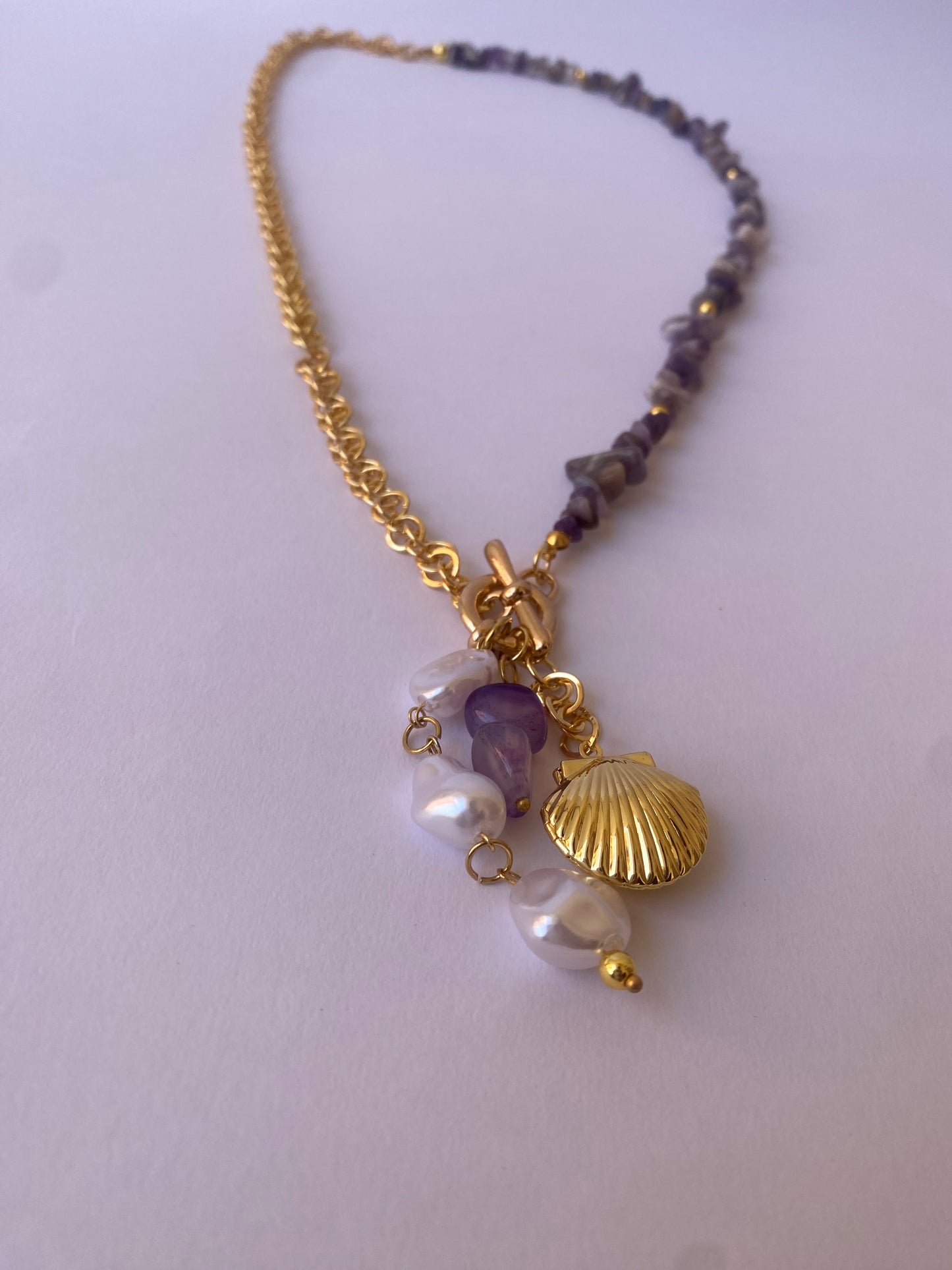 Lavender Goldish Shell Necklace