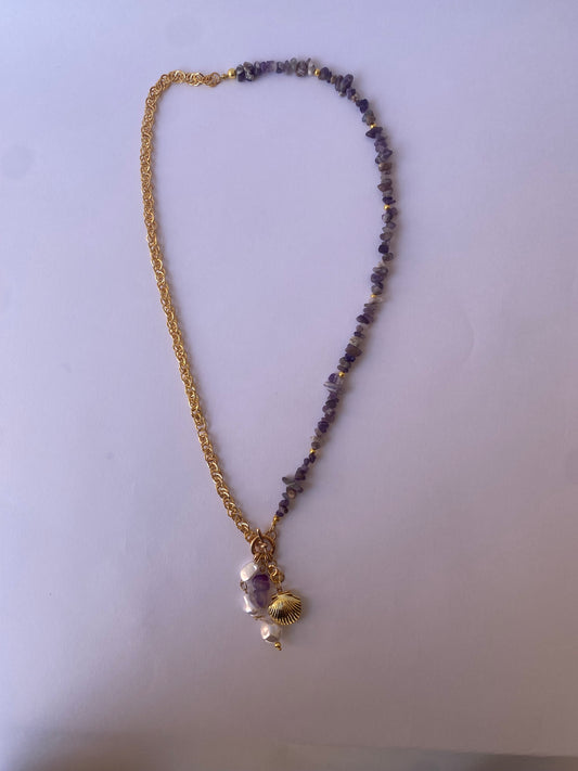 Lavender Goldish Shell Necklace