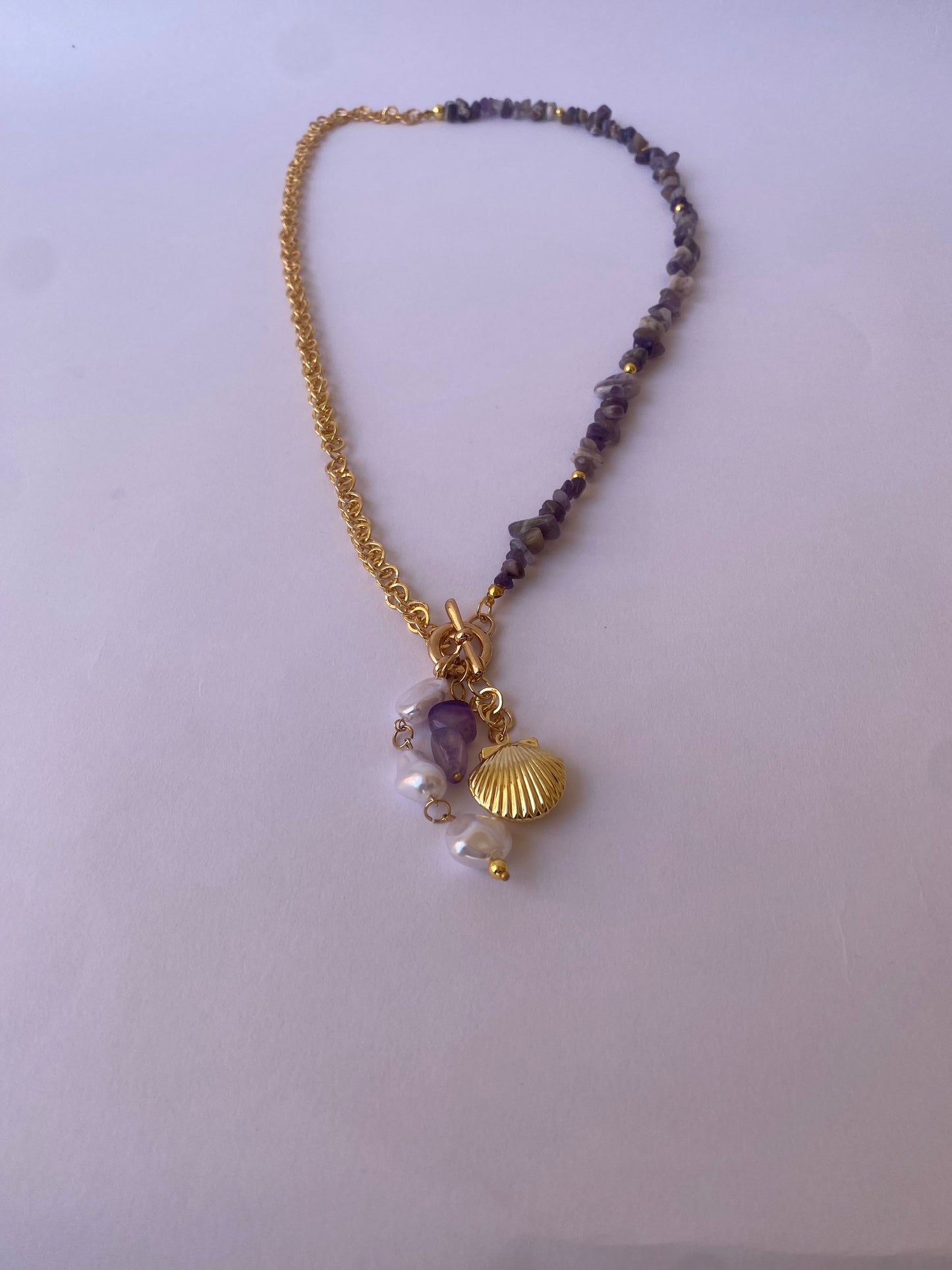 Lavender Goldish Shell Necklace
