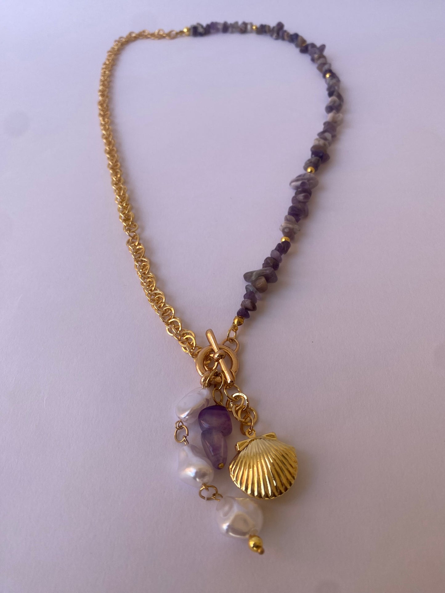 Lavender Goldish Shell Necklace